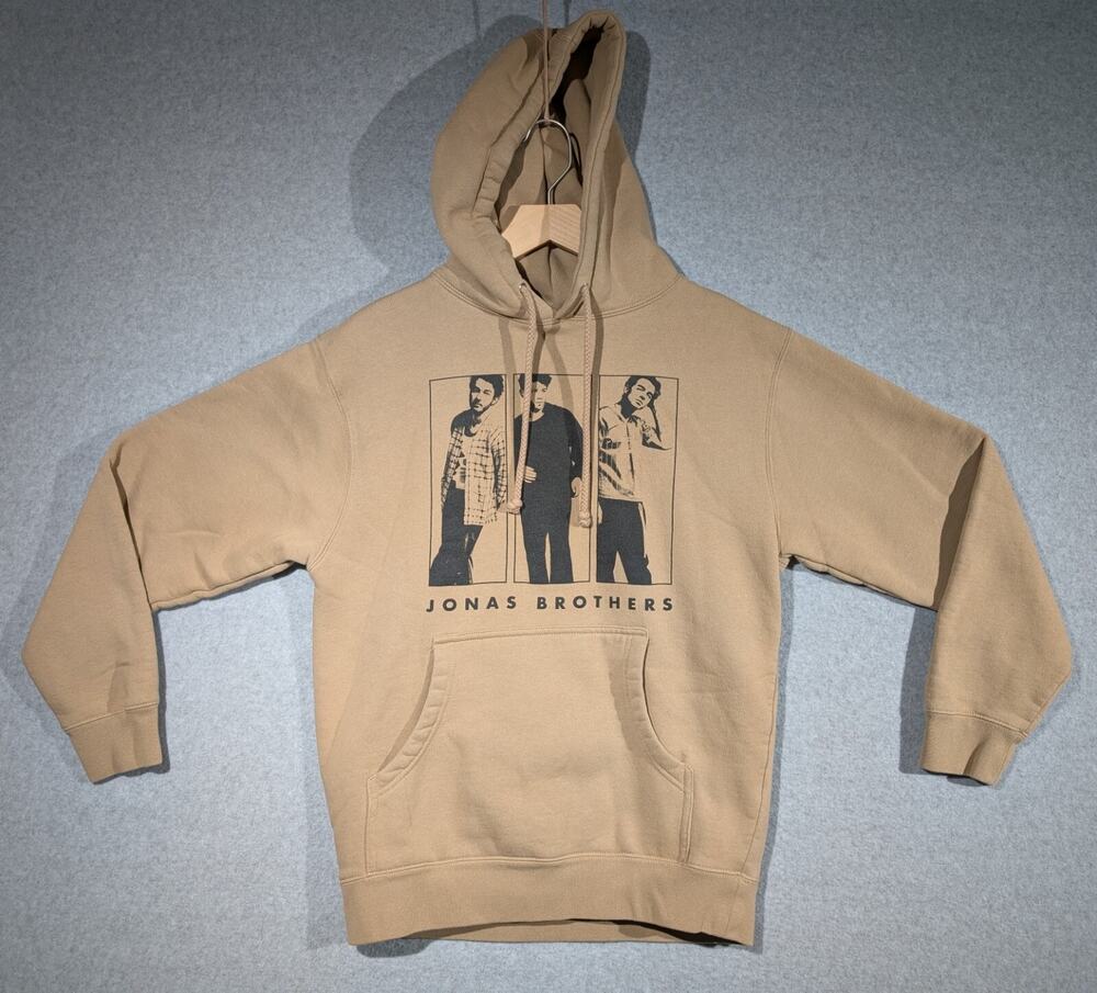 Jonas Brothers The 2023 Tour Hoodie Size Small Tan with Black Print Fleece